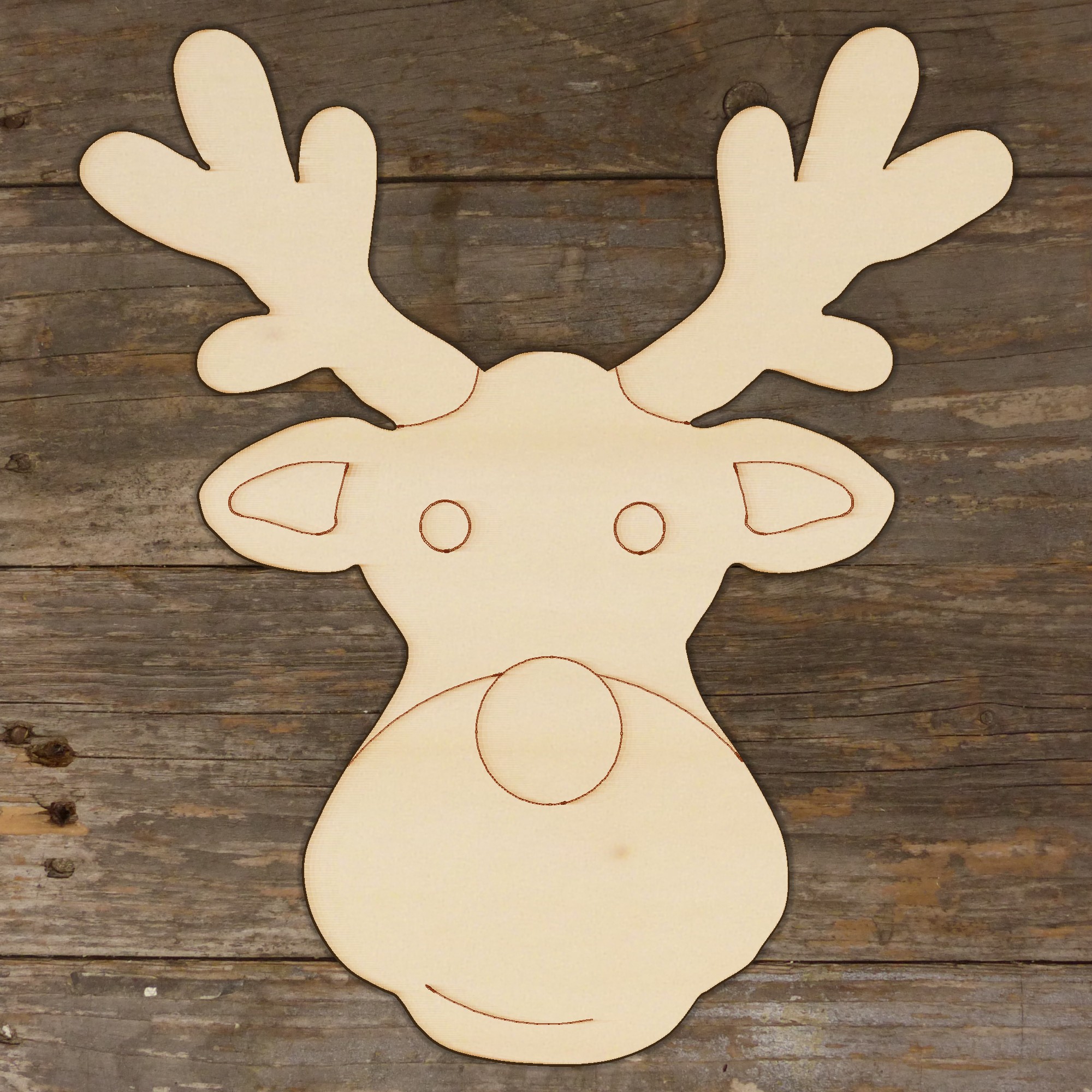 10x Wooden Reindeer Head Smiling Comic Shapes 3mm Plywood Christmas Decoration - Picture 3 of 4