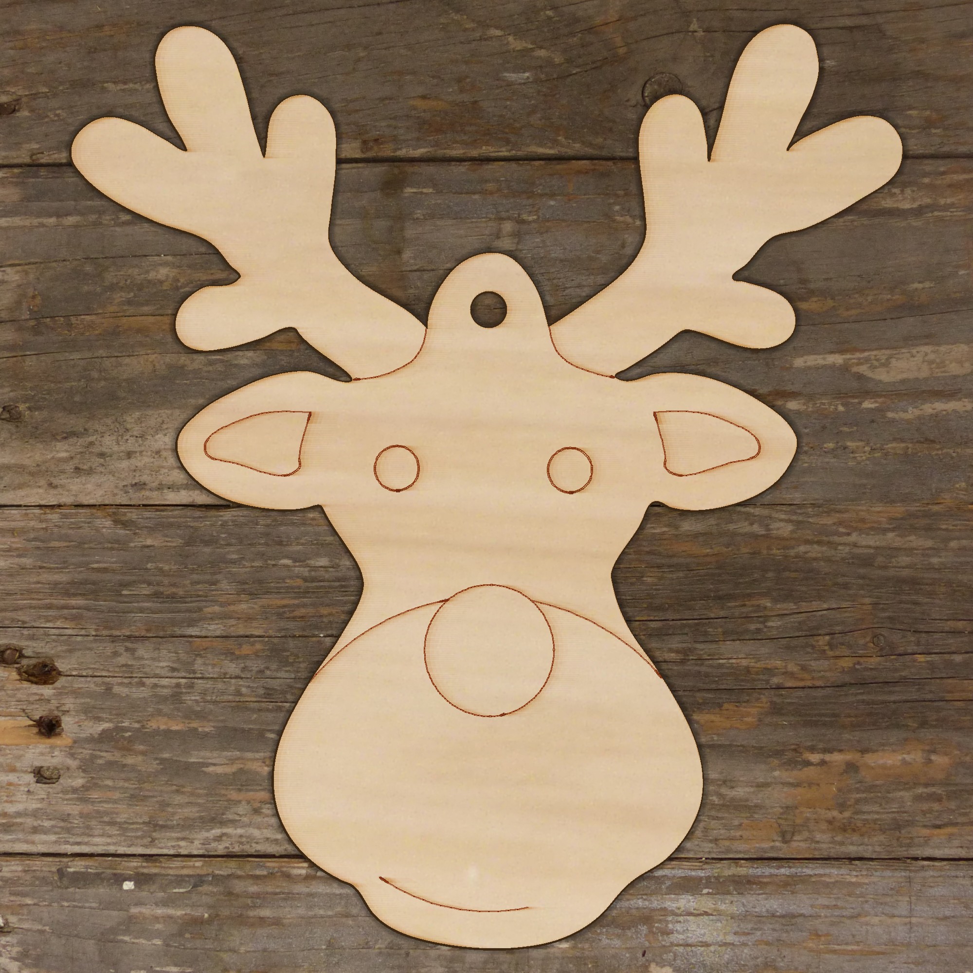 10x Wooden Reindeer Head Smiling Comic Shapes 3mm Plywood Christmas Decoration - Picture 4 of 4