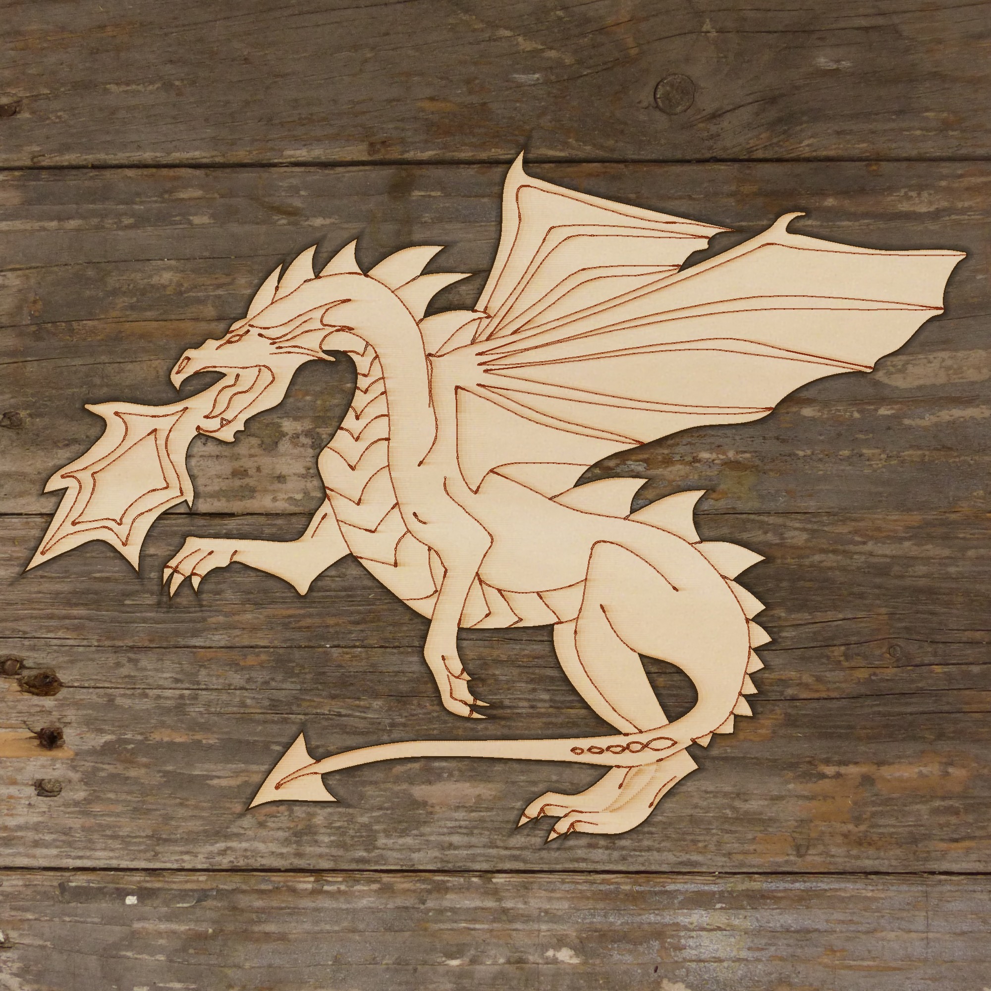 10x Wooden Dragon Rearing Breathing Fire Craft Shape Fantasy Mythology - Picture 3 of 4