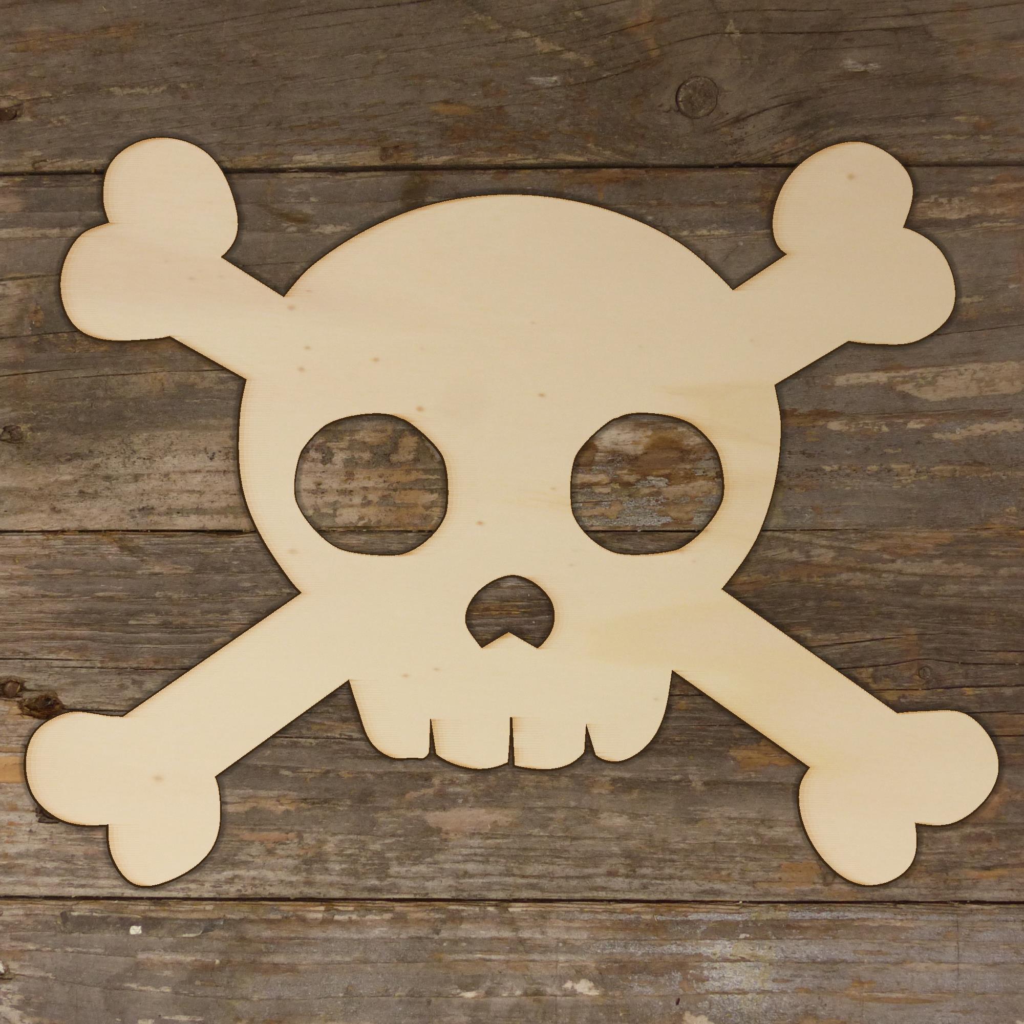 10x Wooden Skull and Cross Bones Comic Craft Shape 3mm Ply Pirate Flag - Picture 3 of 4
