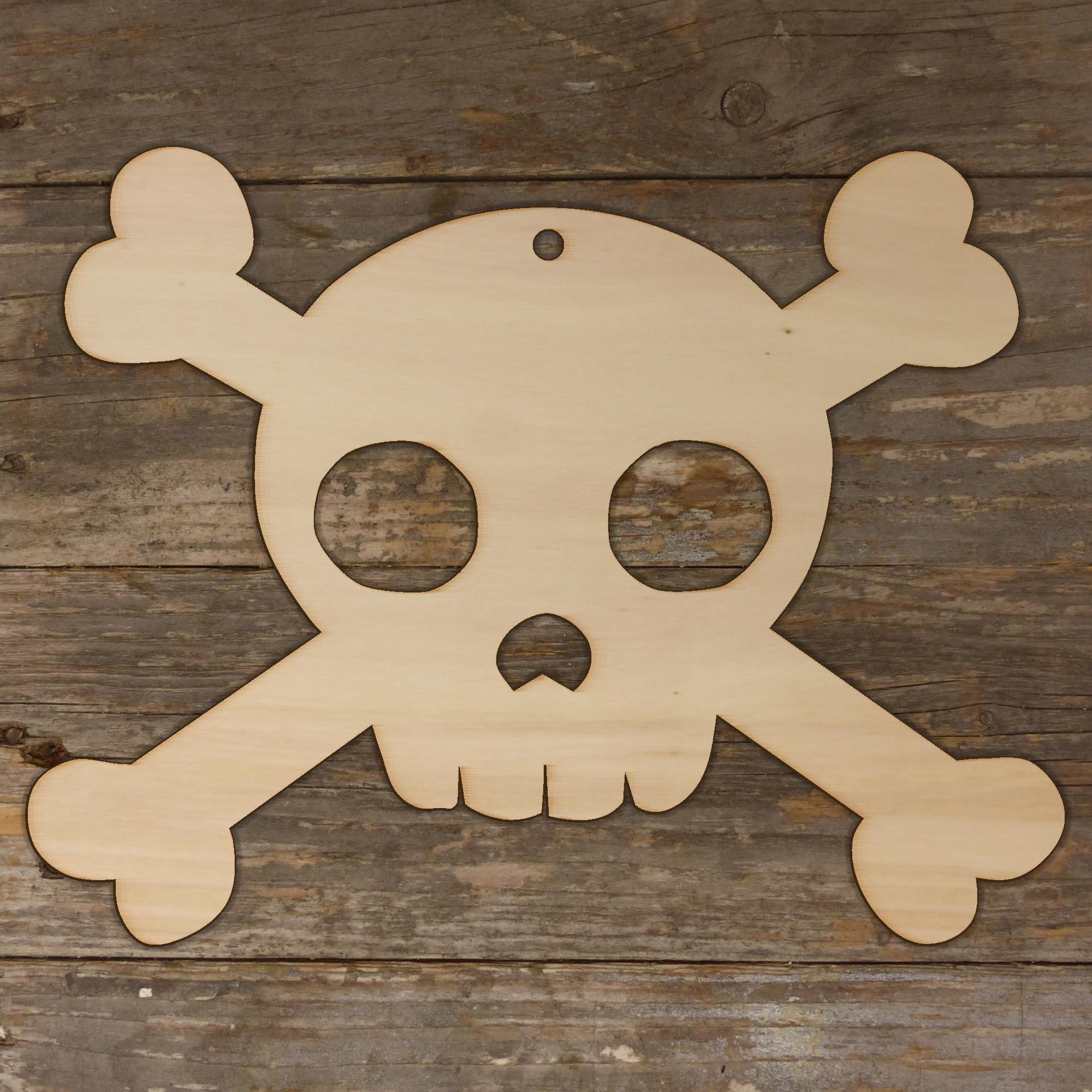 10x Wooden Skull and Cross Bones Comic Craft Shape 3mm Ply Pirate Flag - Picture 4 of 4