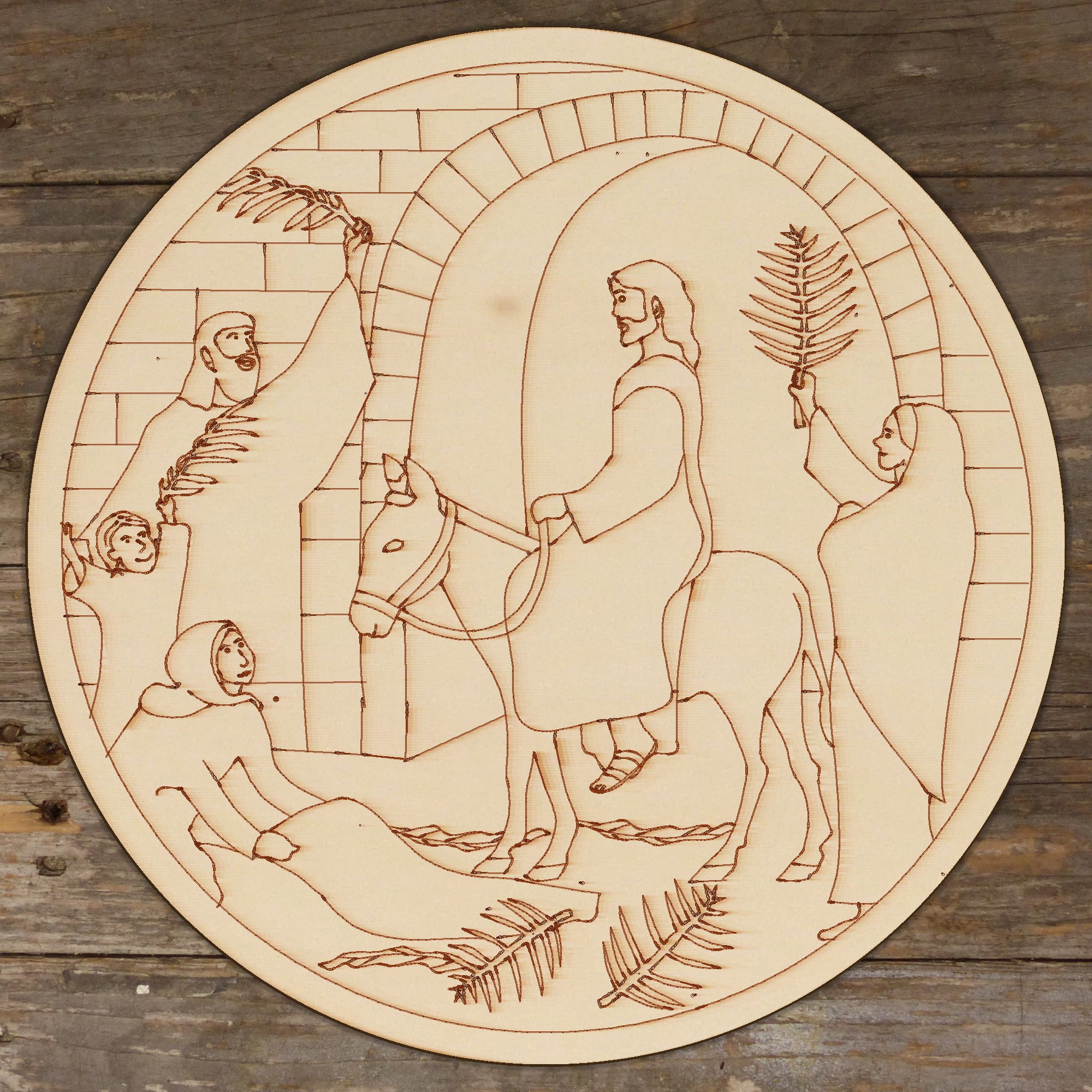 10x Wooden Jesus Enters Jerusalem Image Disk Craft Shape 3mmPly Christian Easter - Picture 3 of 4