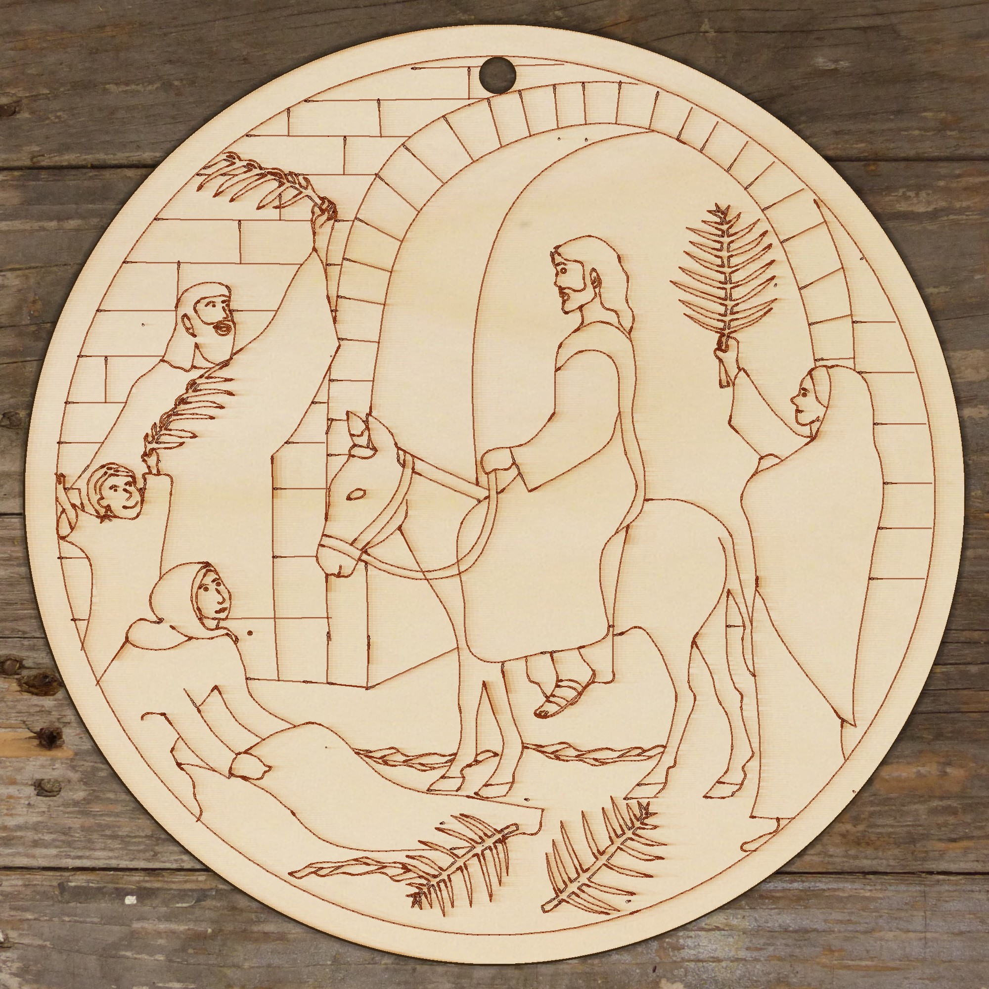 10x Wooden Jesus Enters Jerusalem Image Disk Craft Shape 3mmPly Christian Easter - Picture 4 of 4
