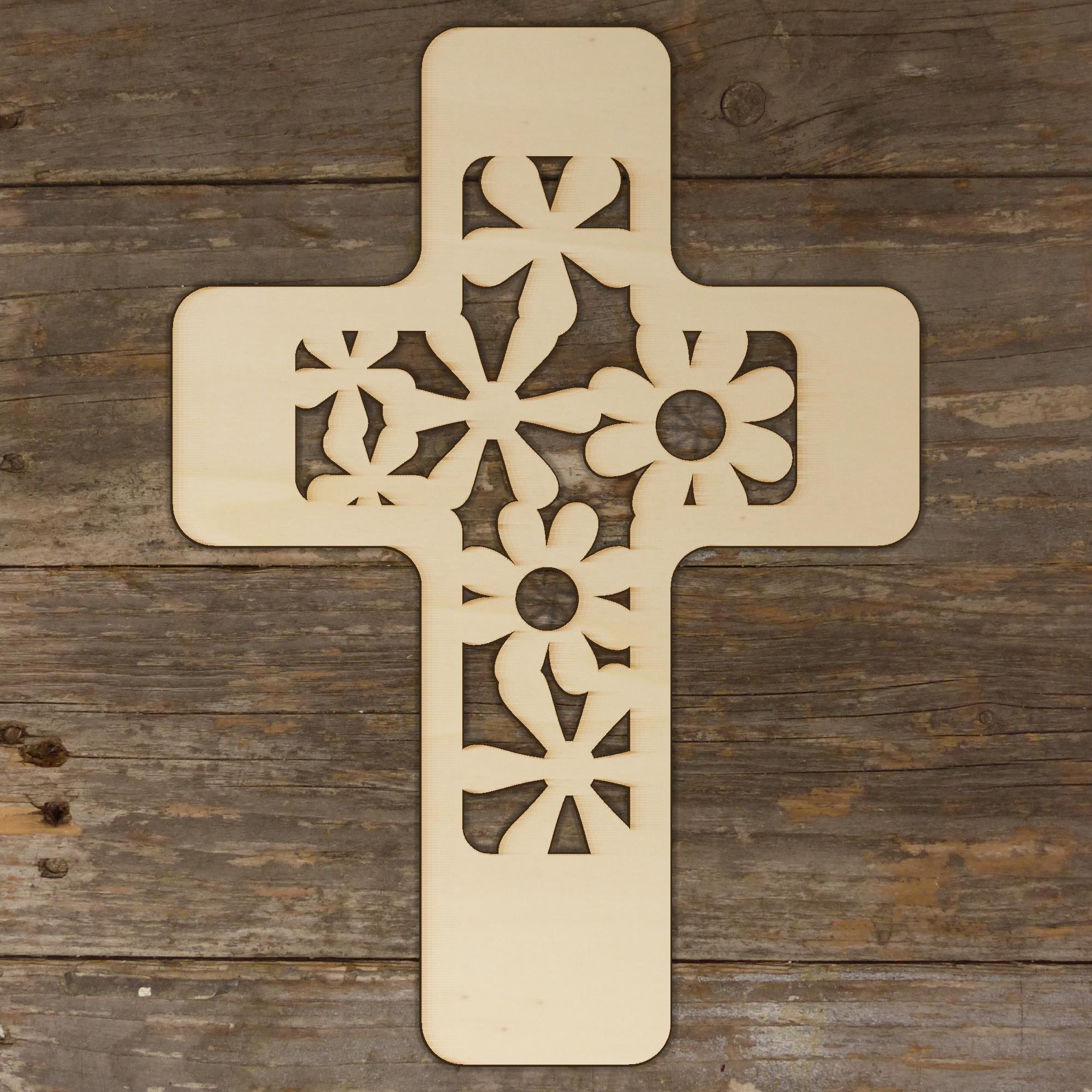 10x Wooden Cross Filigree Flower Design Craft Shape 3mm Ply Religious - Picture 3 of 4