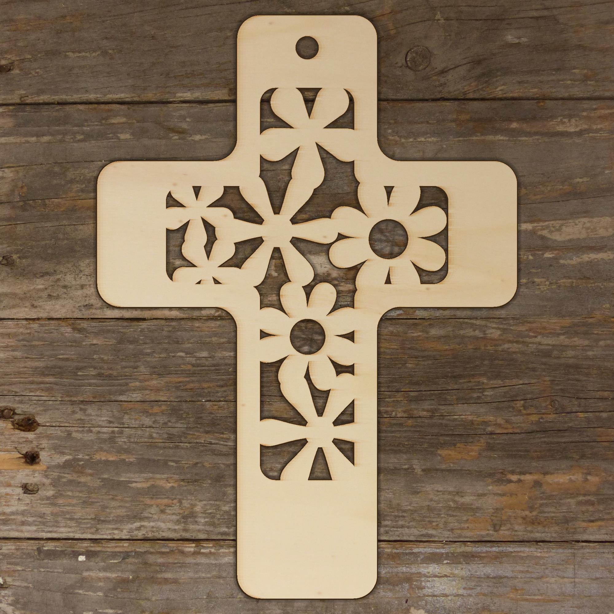 10x Wooden Cross Filigree Flower Design Craft Shape 3mm Ply Religious - Picture 4 of 4